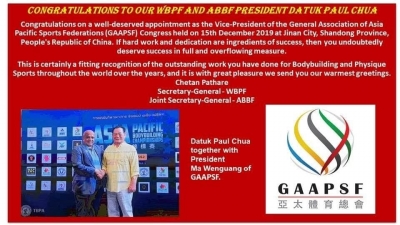 Datuk Paul Chua unanimously elected to be an Executive Vice President of the GAAPSF